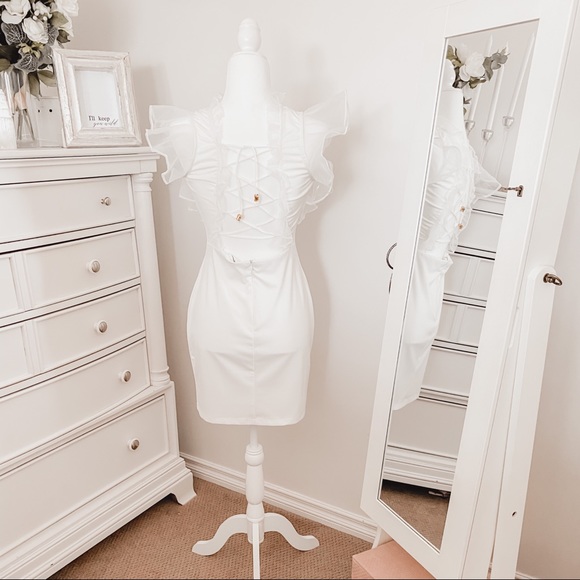White Bodycon Dress with Ruffle Details - Picture 6 of 9
